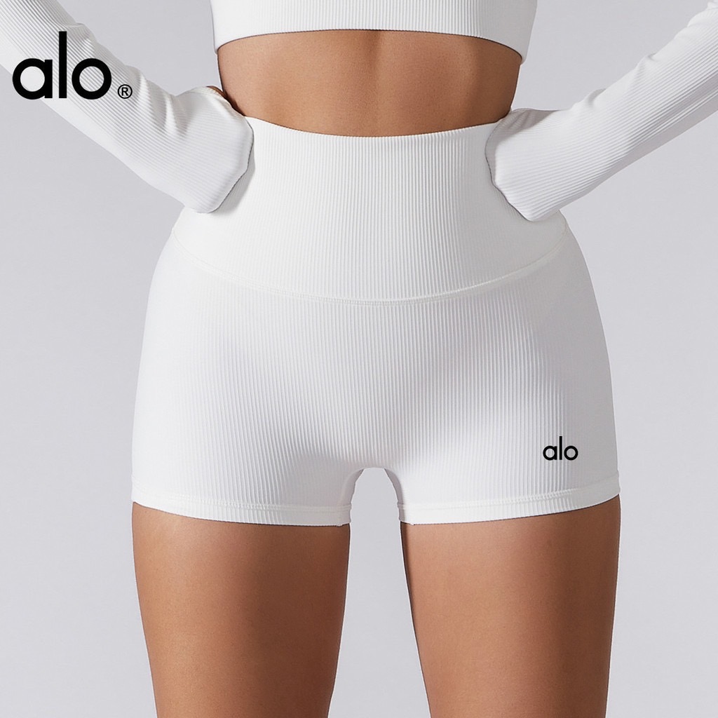 alo yoga กางเกงขาสั้นโยคะ, กางเกงขาสั้นโยคะสำหรับผู้หญิง, กางเกงรัดรูปยกสะโพกเอวสูง, กางเกงร้อนสามจุด, วิ่งฟิตเนสแห้งเร็วระบายอากาศได้ดี