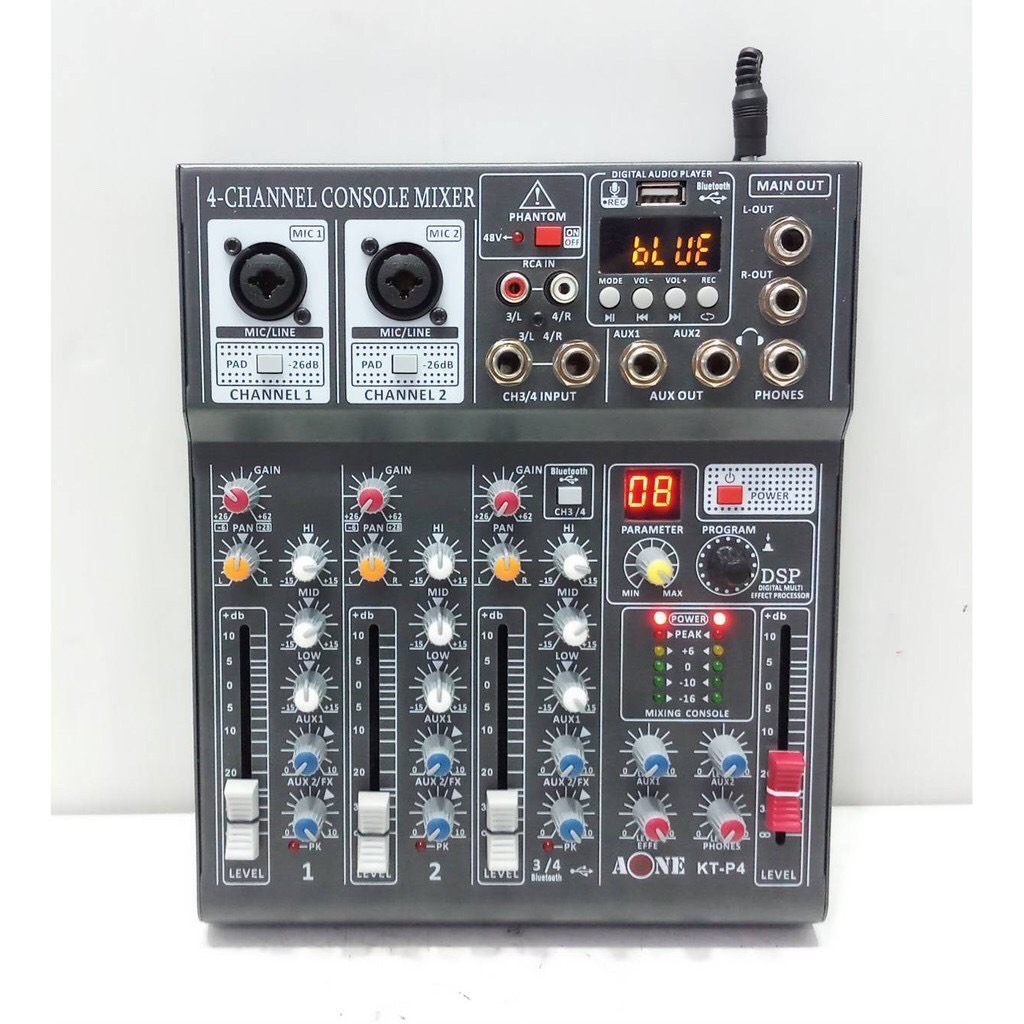 mixer เครื่องเสียง มิกเซอร์บลูทูธ 4ช่อง มิกเซอร์12v ใช้ได้ทั้งไฟบ้าน🏠 และไฟรถ🚗 มิกเซอร์ KT-P4 A-One ktp4 มิคปรับเสียง