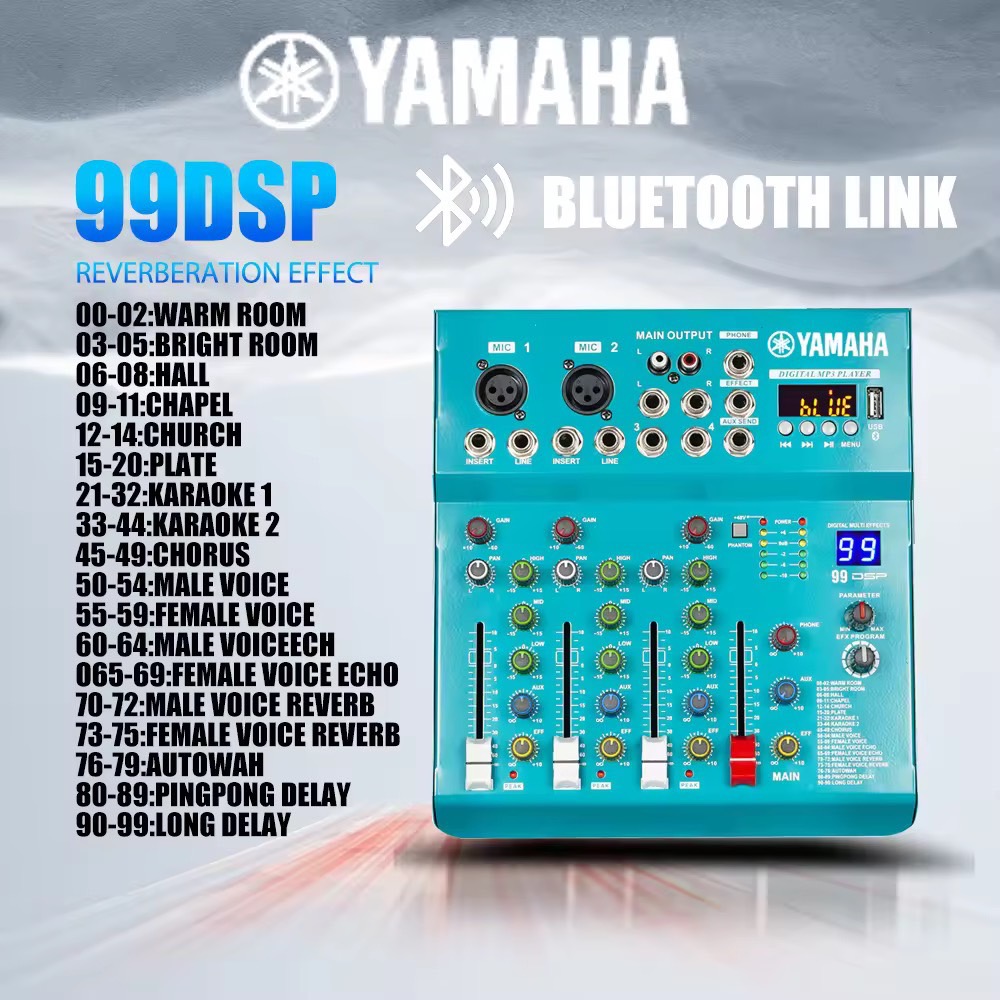 มิกเซอร์ Yamaha 99 DSP Effect 4 ช่องรุ่นใหม่พร้อม Bluetooth USB พร้อมฟังก์ชันบันทึกเสียงบนคอมพิวเตอร์