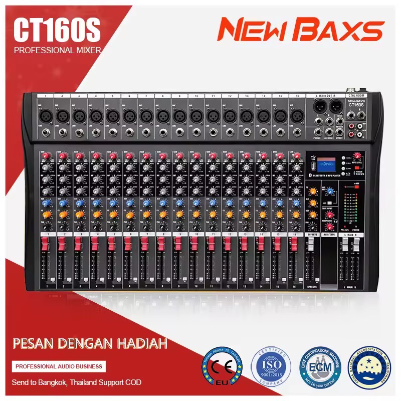 NewBaxs มิกเซอร์เสียงระดับมืออาชีพ CT160S 16 ช่อง เอฟเฟกต์ DSP ในตัว รองรับการเล่นบลูทูธ/USB/MP3 อุปกรณ์เครื่องเสียงระดับมืออาชีพ