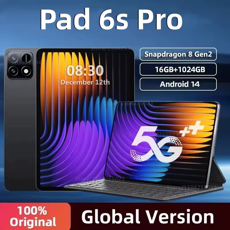 【รับประกัน 3 ปี + ซีโอดี】2025 แท็บเล็ตเดิมทั่วโลก Android 14 Pad 6s Pro Snapdragon แท็บเล็ต 16GB 1TB 5G สองซิมการ์ด WiFi HD 4K แท็บเล็ต