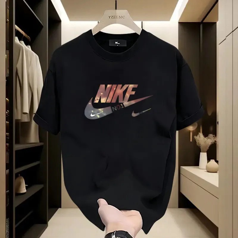 แขนสั้น oversize "NIKF" แขนสั้นมีลวดลาย สไตล์เดียวกันสำหรับคู่รัก หลวม ระบายอากาศได้ดี แฟชั่น