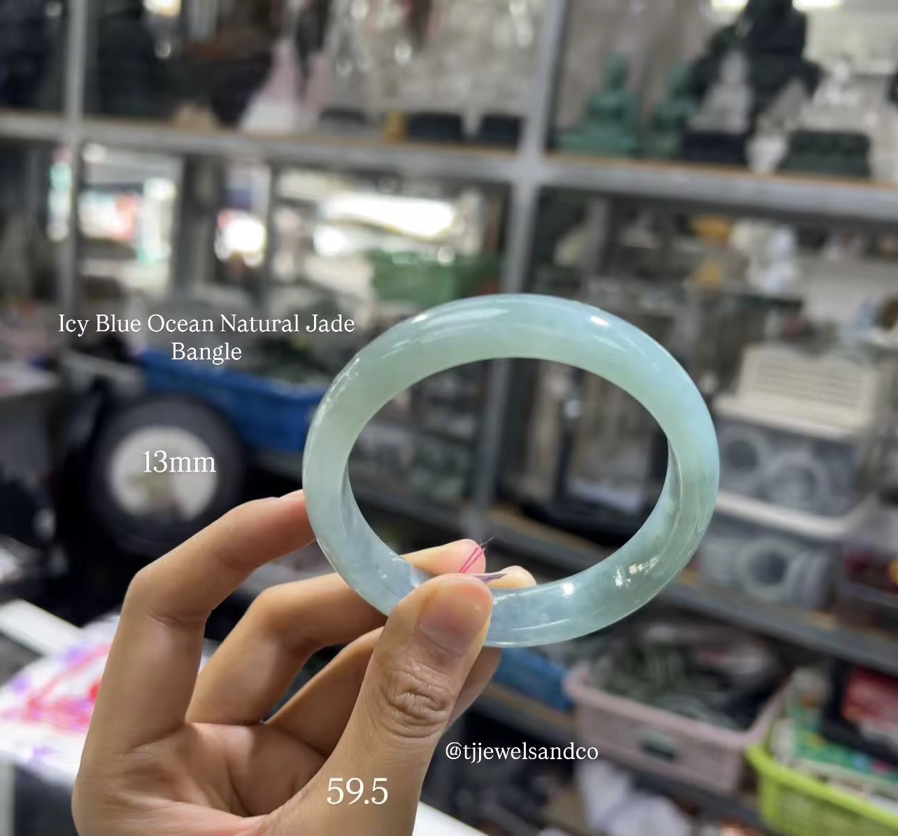 กำไลหยกเจไดต์ Natural Icy Blue Ocean    ไซส์ 59.5