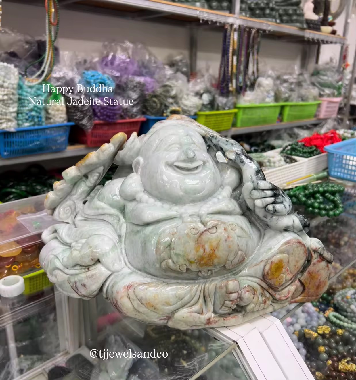 พระสังกัจจายน์ ปางมหาโชคลาภ หยกเจไดต์  กว้าง14.5นิ้ว ความสูง  8นิ้ว