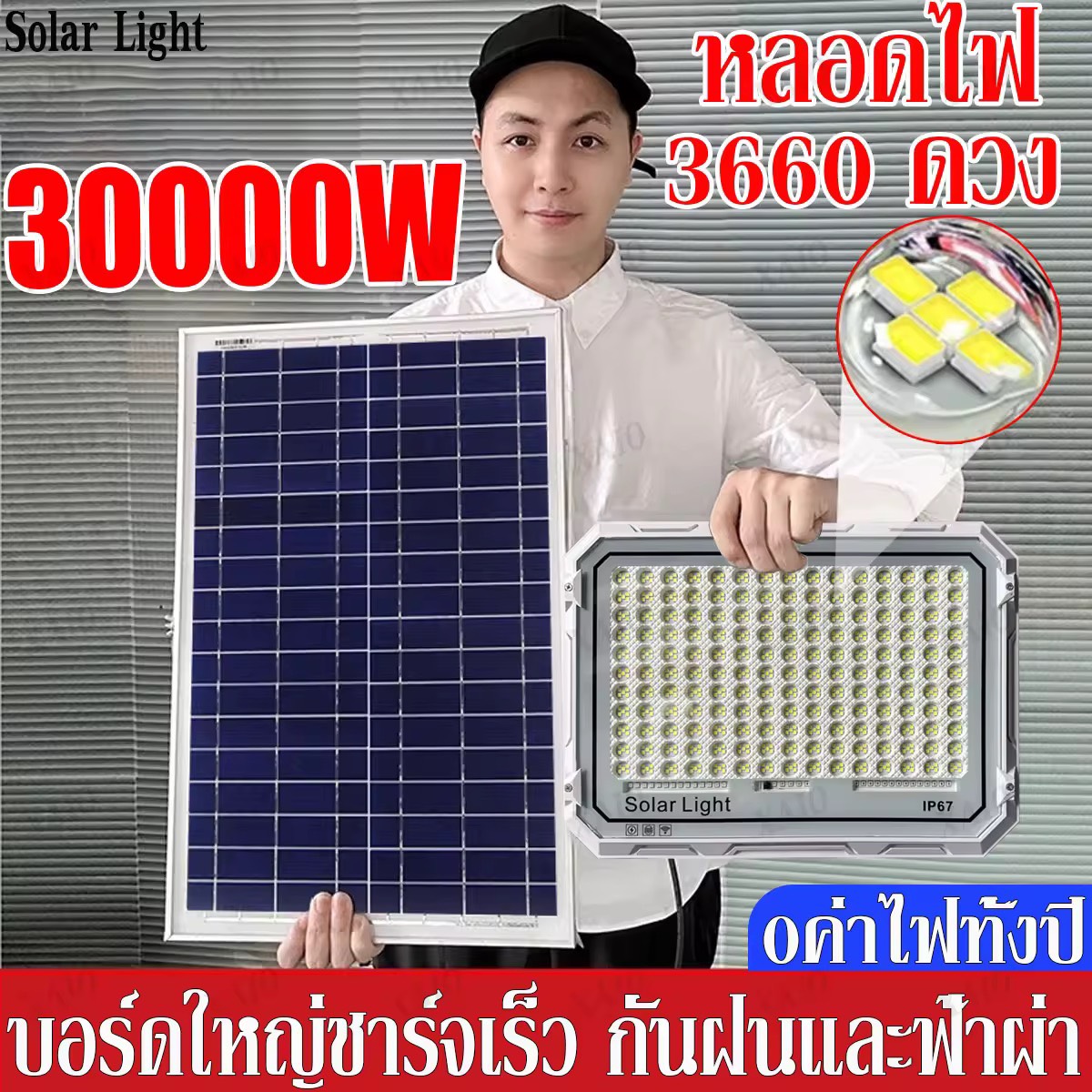 รับประกัน30ปี ไฟโซล่าเซลล์ ไฟ led ไฟภายนอกอาคาร โซล่าเซลล์ 30000w แท้ กันน้ำ ป้องกันฟ้าผ่า การควบคุมแสงอัจฉริยะ ไฟสปอร์ตไลท์ Solar Light ซื้อ 1 แถม 1