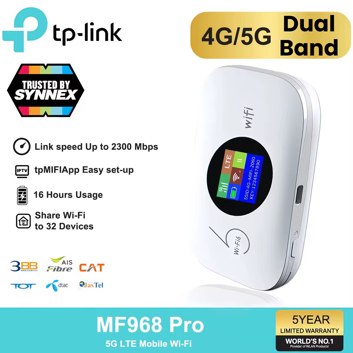 [รับประกัน 5 ป] ไวไฟพกพา 2300Mbps 4G/5G WIFI เพิ่มความเร็วเน็ต 7999% รองรับทุกซิม สามารถเชื่อมต่อหลายเครื่อง Pocket WiFi เราเตอร์มือถือ พ็อกเก็ตไวไฟ โมบาย