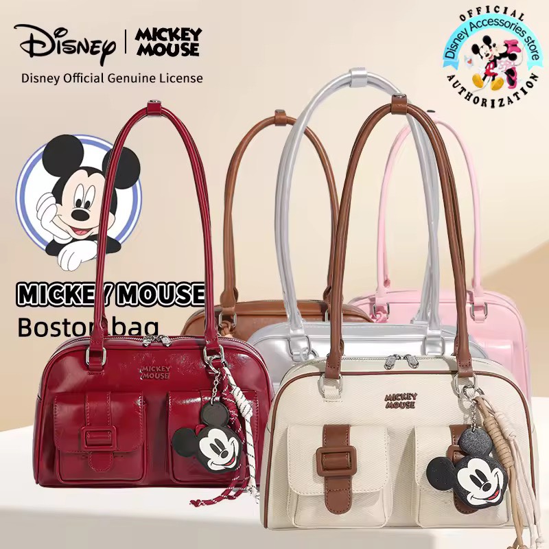 Disney Mickey Mouse women's bag fashion suspender women's bag 2025 new shoulder bag pink silver brown phone bag cosmetics bag street bag