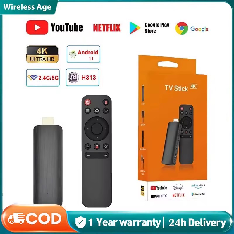 TV Stick กล่องดิจิตอล 4K แอนดรอยด์ทีวีสติ๊ก TV Box WiFi Android 11.0  ทีวีดิจิตอล 4+64GB Netflix/Youtube โหมดภาษาไทย