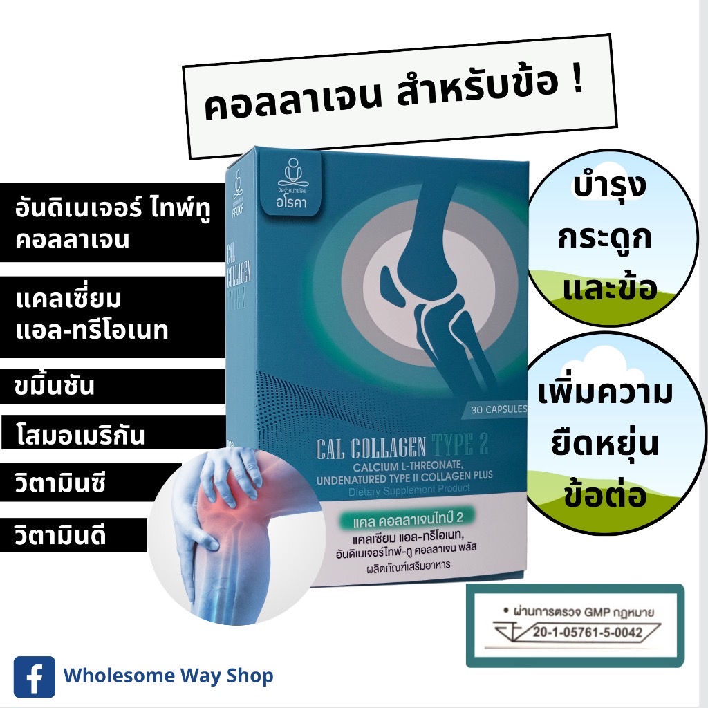 ข้อเสื่อม เข่าเสื่อม ปวดข้อ ข้อเข่าเสื่อม ข้อบวม บำรุงกระดูก อโรคา CAL-TYPE 2 Collagen คอลลาเจน