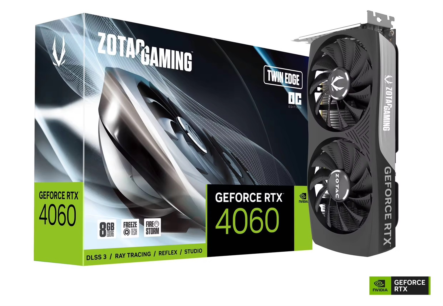 การ์ดจอ RTX 4060 OC Zotac รุ่น Twin Edge มี VRAM 8GB GDDR6 รองรับ Overclock DP x3 HDMI x1 สินค้ามีประกัน