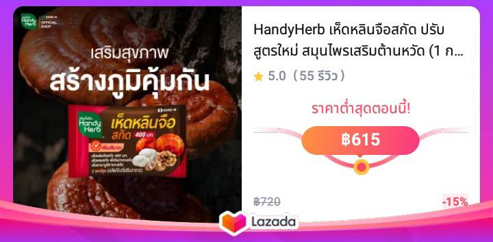 HandyHerb เห็ดหลินจือสกัด ปรับสูตรใหม่ สมุนไพรเสริมต้านหวัด (1 กล่อง 24ซอง 48 แคปซูล)