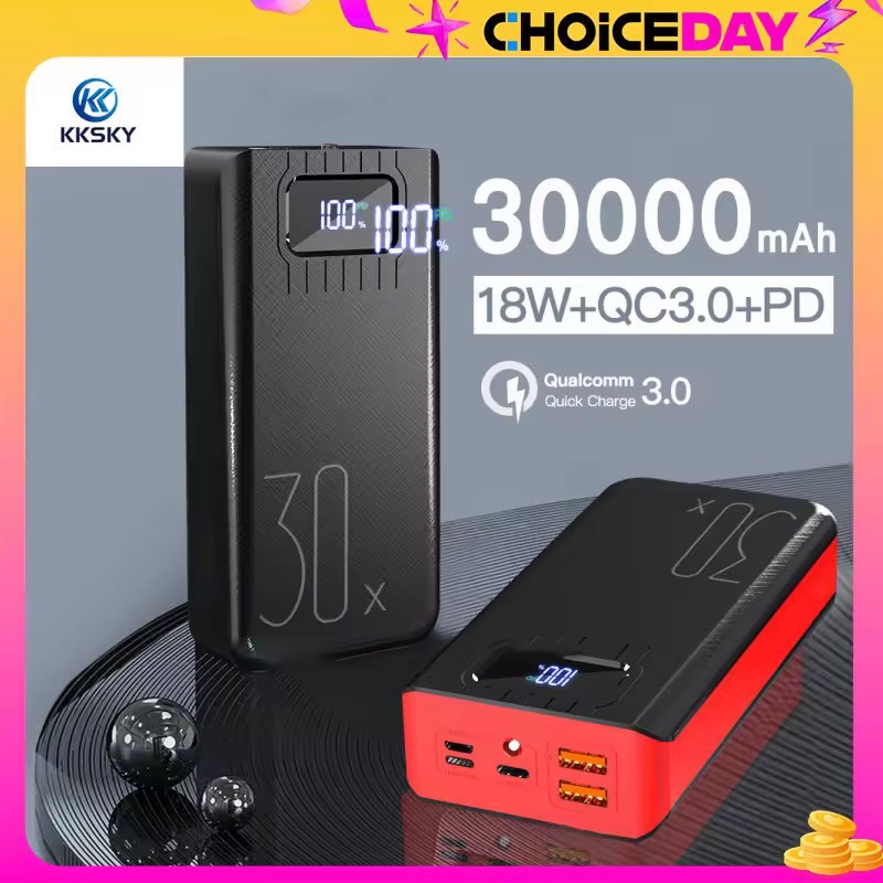 KKSKY พาวเวอร์แบงค์ 100% ต้นฉบับ Power bank แบตเตอรี่สำรอง 30000mAh LED Power Bank ออกงาน ถือง่าย