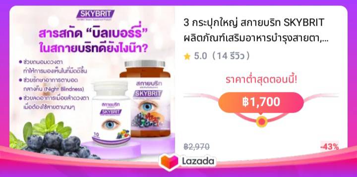 3 กระปุกใหญ่ สกายบริท SKYBRIT ผลิตภัณฑ์เสริมอาหารบำรุงสายตา,บำรุงดวงตา วิตามินบำรุงสายตา,ดวงตา (กระปุกละ 60 แคปซูล)