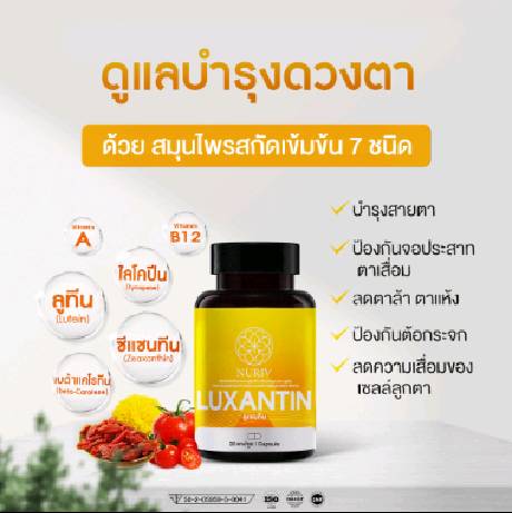 Luxantin อาหารเสริมบำรุงสายตา สารสกัดเข้มข้น x2 บำรุงดวงตา วิตามินบำรุงสายตา ลดอาการตาล้า ตาพร่ามัว ลูทีน ซีแซนทิน