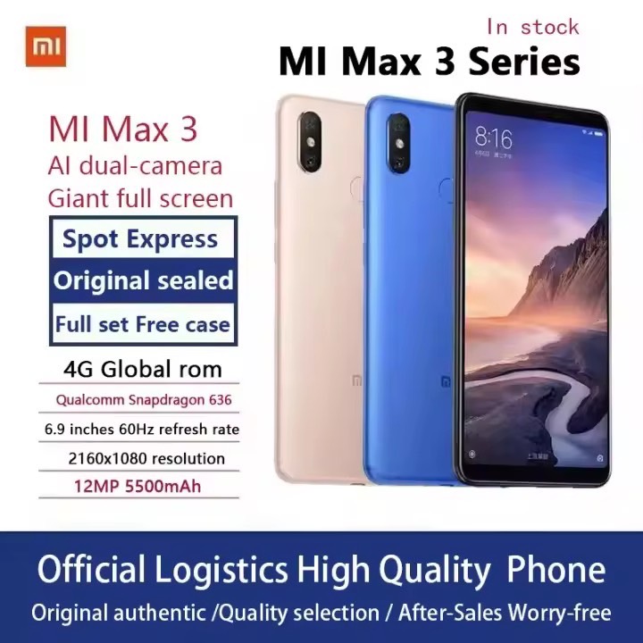 Xiaomi Mi Max3 6.9 inches นิ้ว6G 128GB ROM 95% ลายนิ้วมือใหม่4G Android Smart Phone MAX Series ของขวัญฟรี Xiaomi Mi Max 3