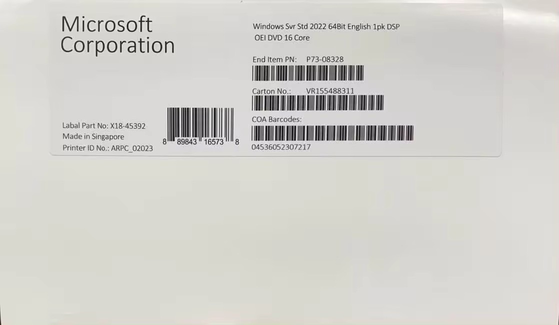 Windows Server Standard 64bit 16 Core OEM 2022